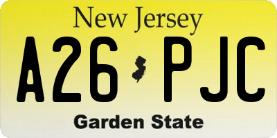NJ license plate A26PJC