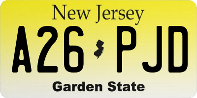 NJ license plate A26PJD