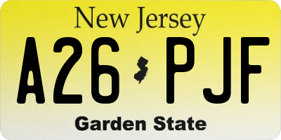 NJ license plate A26PJF