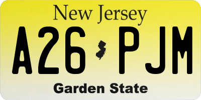 NJ license plate A26PJM