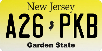NJ license plate A26PKB