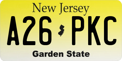 NJ license plate A26PKC