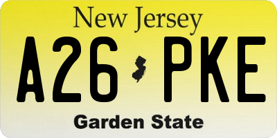 NJ license plate A26PKE
