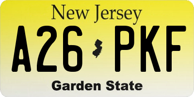 NJ license plate A26PKF