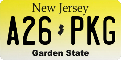 NJ license plate A26PKG
