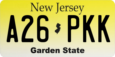 NJ license plate A26PKK
