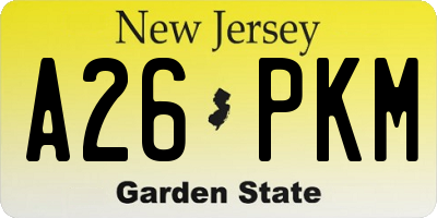 NJ license plate A26PKM