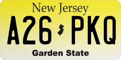 NJ license plate A26PKQ
