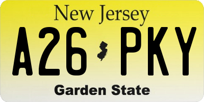 NJ license plate A26PKY