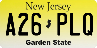 NJ license plate A26PLQ