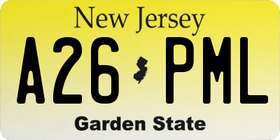 NJ license plate A26PML