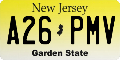 NJ license plate A26PMV
