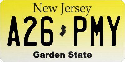 NJ license plate A26PMY