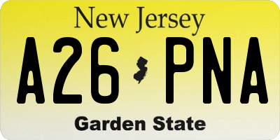 NJ license plate A26PNA