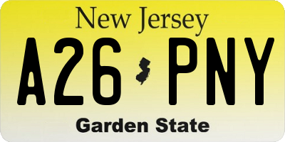 NJ license plate A26PNY