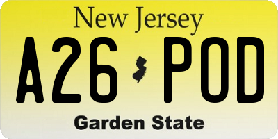 NJ license plate A26POD