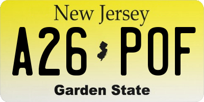 NJ license plate A26POF
