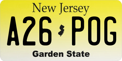 NJ license plate A26POG