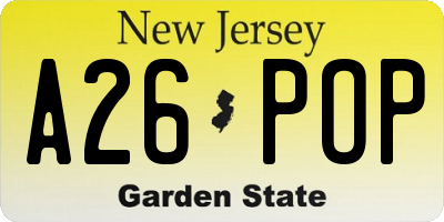 NJ license plate A26POP