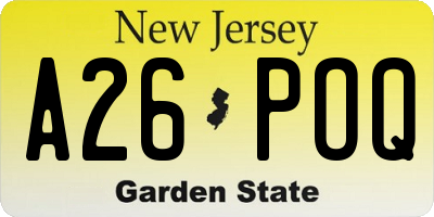 NJ license plate A26POQ