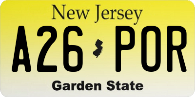 NJ license plate A26POR