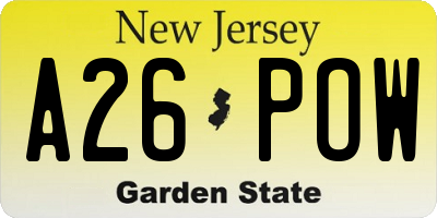 NJ license plate A26POW