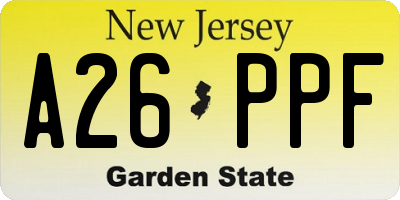 NJ license plate A26PPF
