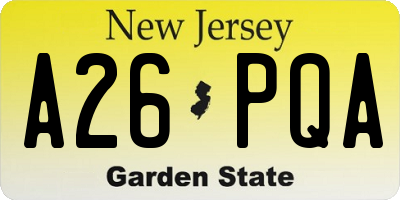 NJ license plate A26PQA