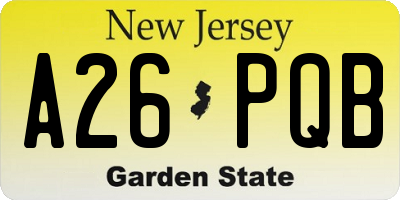 NJ license plate A26PQB