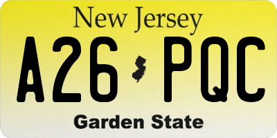 NJ license plate A26PQC