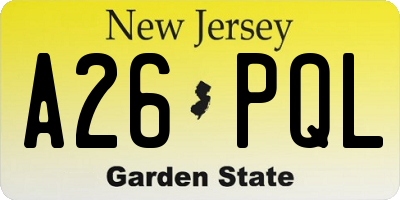 NJ license plate A26PQL
