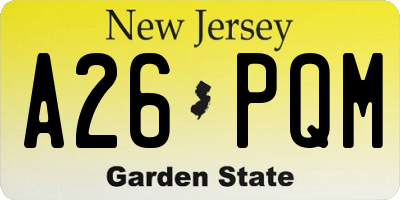 NJ license plate A26PQM