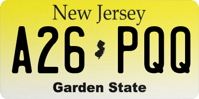 NJ license plate A26PQQ