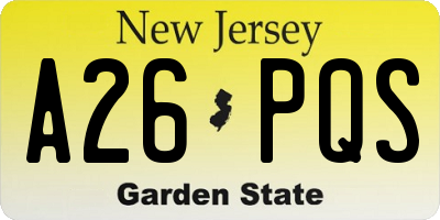 NJ license plate A26PQS