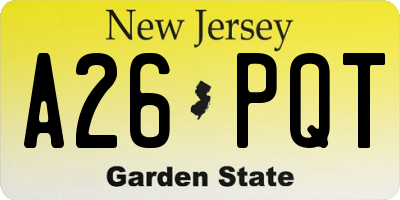 NJ license plate A26PQT