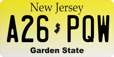 NJ license plate A26PQW