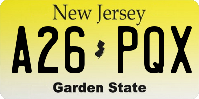 NJ license plate A26PQX