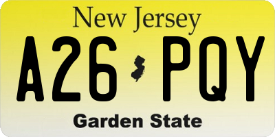 NJ license plate A26PQY