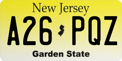 NJ license plate A26PQZ