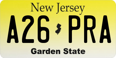 NJ license plate A26PRA