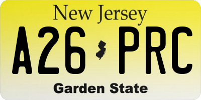 NJ license plate A26PRC