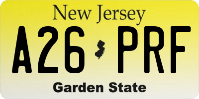 NJ license plate A26PRF