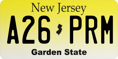 NJ license plate A26PRM