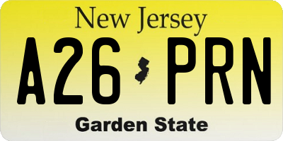 NJ license plate A26PRN