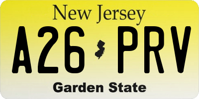 NJ license plate A26PRV