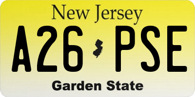 NJ license plate A26PSE