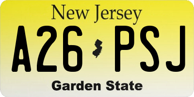 NJ license plate A26PSJ