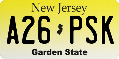 NJ license plate A26PSK