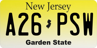 NJ license plate A26PSW
