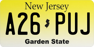 NJ license plate A26PUJ